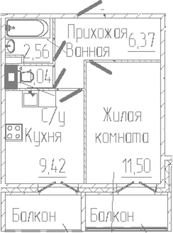 1-комнатная квартира 32.89 м², 6/6 эт., ЖК «SERTOLOVO PARK»